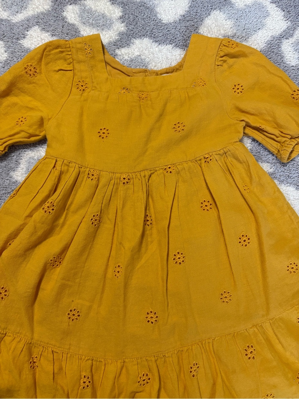 Cat & Jack Mustard Yellow Eyelet Cotton Short Sleeve Boho Dress 3T - Picture 3 of 7